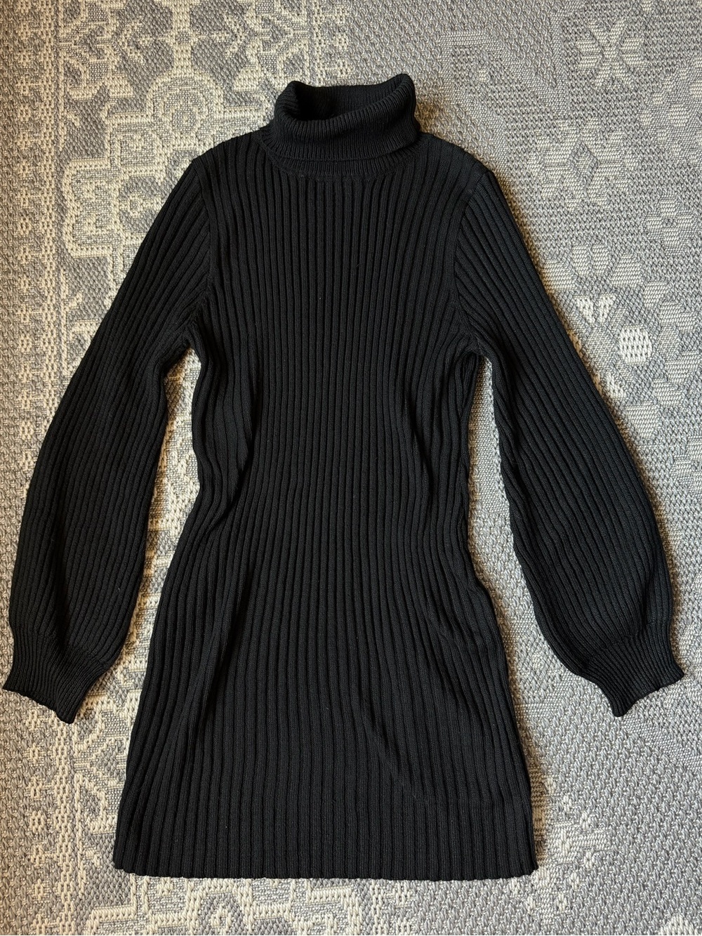Chunky Turtleneck Mini Sweater Dress - Black
